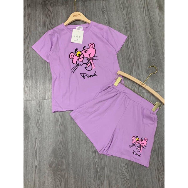 Set Ngủ Nữ In Hình Chất Tici Nhiều Màu ⚡FREESHIP⚡ Bộ Cộc Tay Báo Hồng 🦋 Đồ Ngủ Nữ Pijama Mặc Ở Nhà 🦋