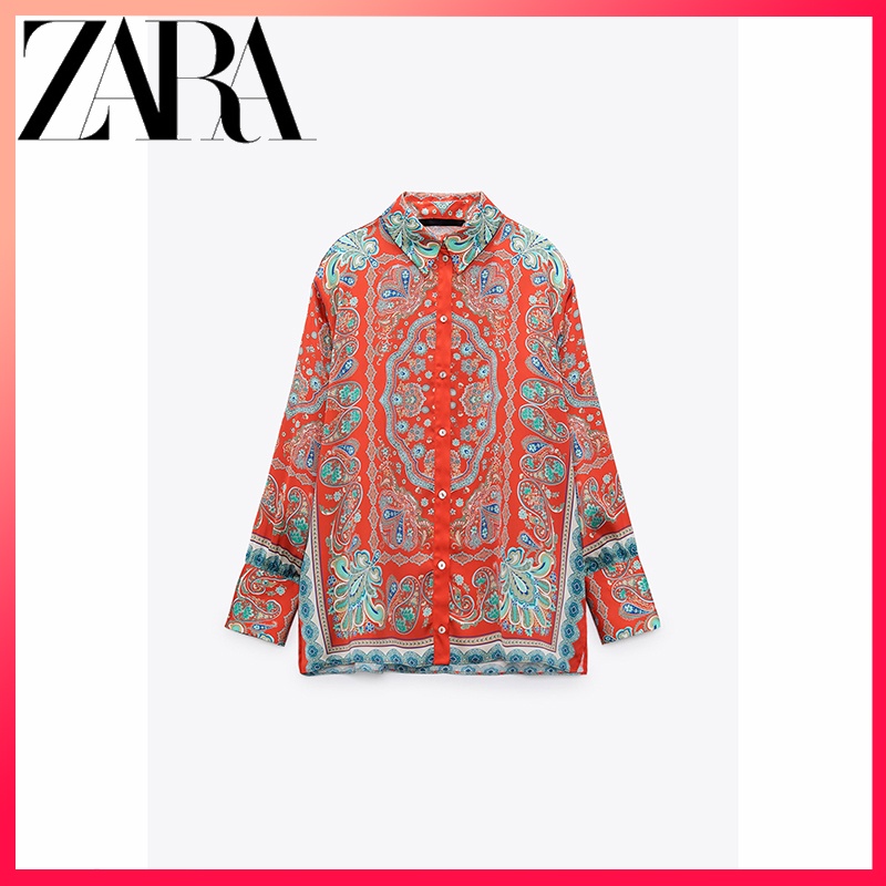 Zara Áo Sơ Mi In Họa Tiết Thời Trang retro Cá Tính