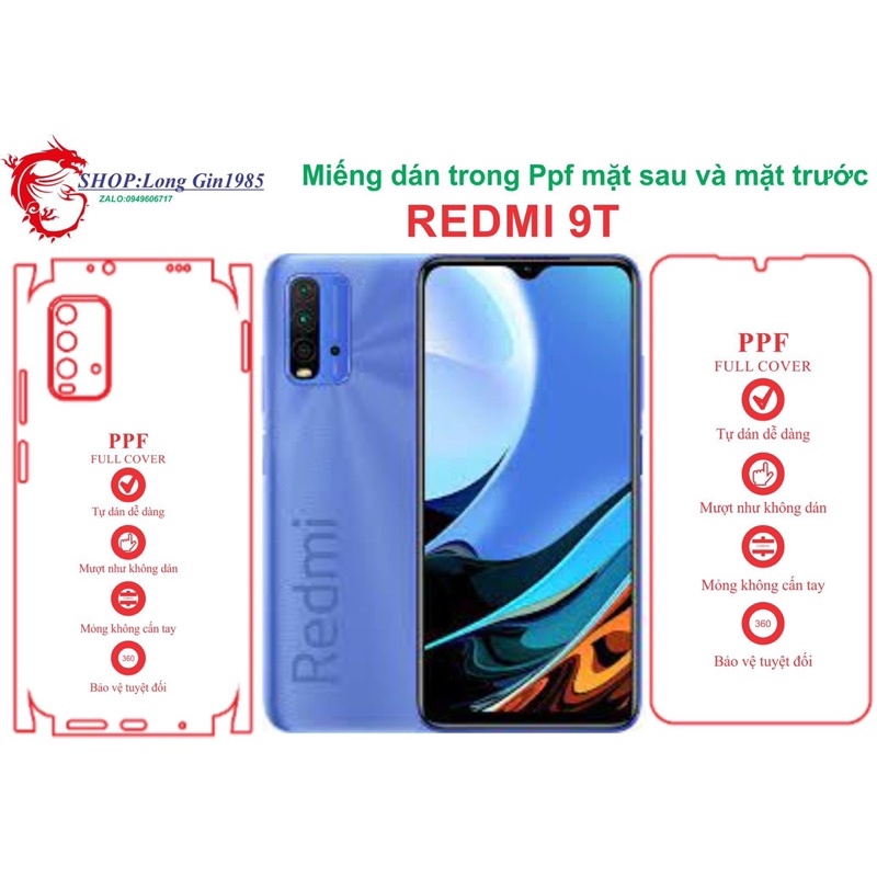 Redmi 9T miếng dán trong Ppf mặt sau và mặt trước chống va đập chống trầy xước tốt