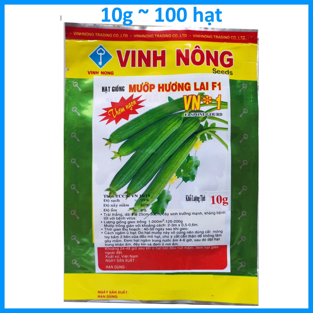 Mướp Hương Lai F1 (10g ~ 100 hạt), Hạt Giống Mướp Trái Dài