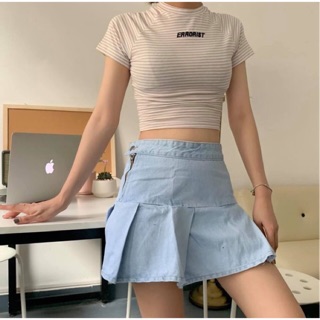 Chân váy jeans ngắn chữ A xếp li ulzzang