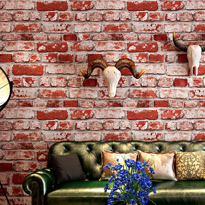 53cm * 9.5m 3D wallpaper Non-self-adhesive PVC wallpaper Chất liệu PVC chất lượng cao không tự dính Retro hoài cổ mô hình gạch nhân tạo gạch gạch tường xi măng cũ gác xép ngành công nghiệp gió quán cà phê Internet quán cà phê gạch đỏ giấy dán tường