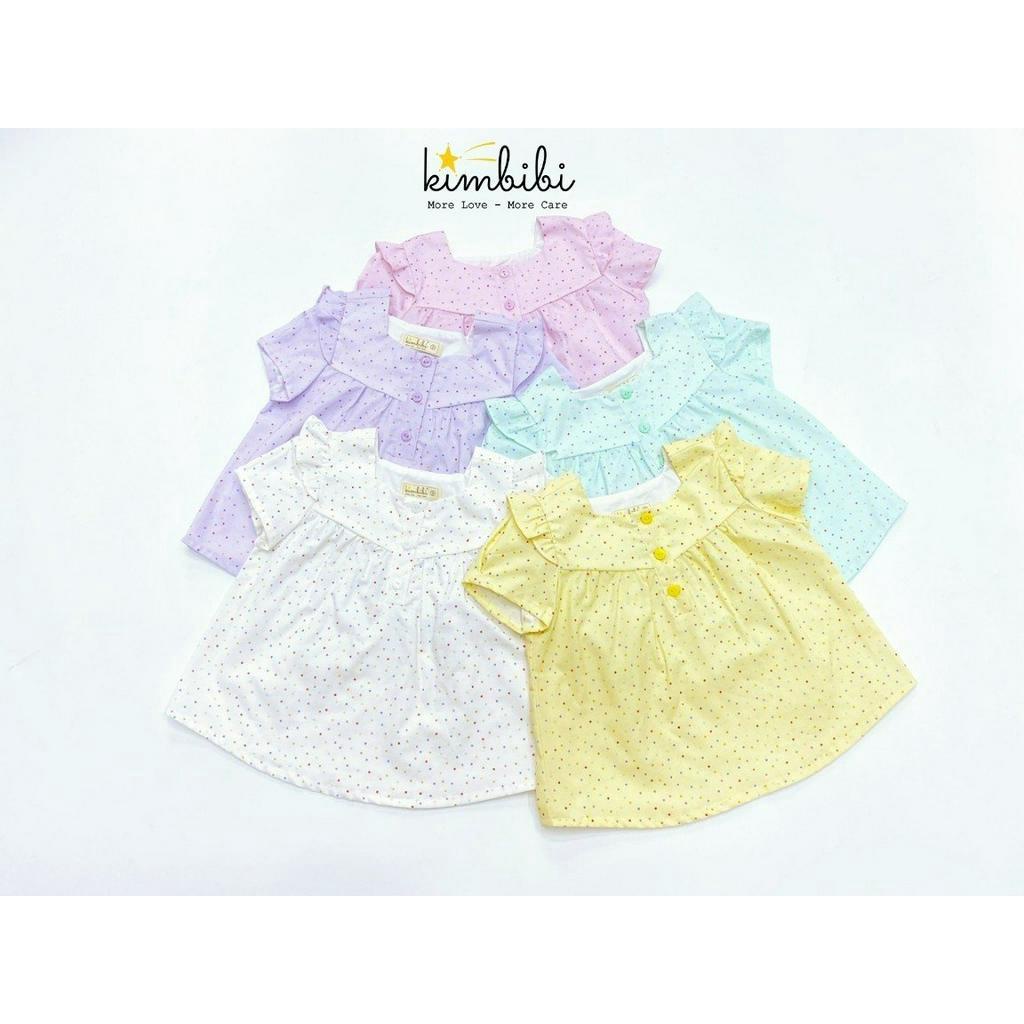 Áo cộc tay mùa hè bé gái cổ vuông bổ trụ dáng A cho bé từ 1 đến 8 tuổi Asley Kimbibi