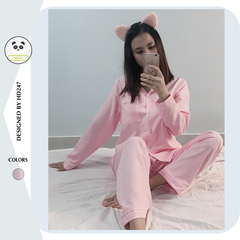 Đồ bộ pijama nữ mặc nhà cute tay dài quần dài mặc ngủ trơn dễ thương D493