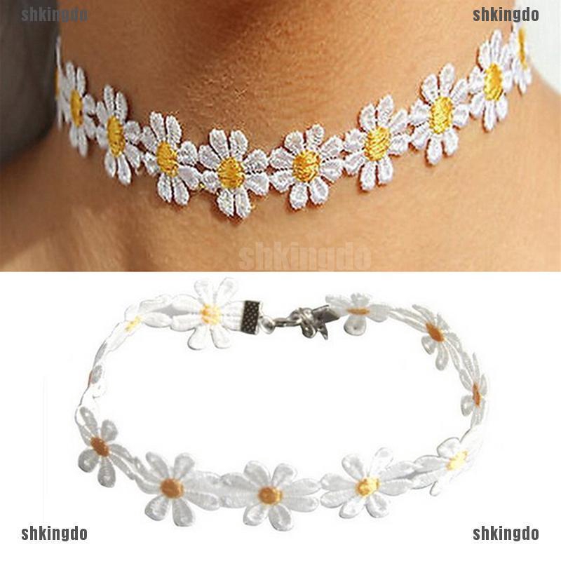 THINH Vòng Cổ Choker Đính Hoa Trắng Vàng Phong Cách Boho