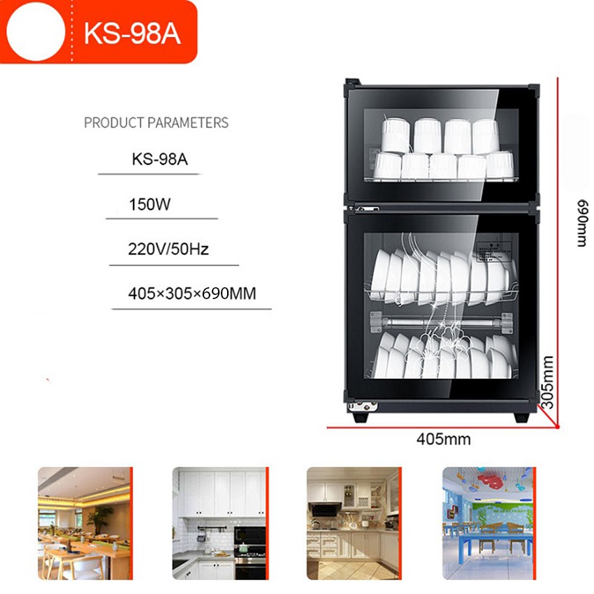 Tủ sấy bát gia đình, tiệt trùng, khử khuẩn KS-980A dung tích 98 lít MẪU 1 CÁNH - Máy sấy chén đĩa