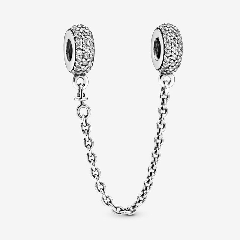 charm pan khoá chặn xích đính đá trắng bạc s925