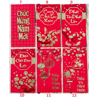 Combo 50 set bao lì xì Đỏ truyền thống in hoa văn nổi - 390K (300 cái)