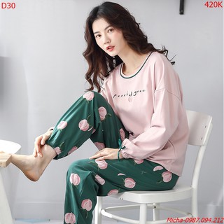 Đồ bộ nữ măc nhà cotton cao cấp Peach Green - Micha D30