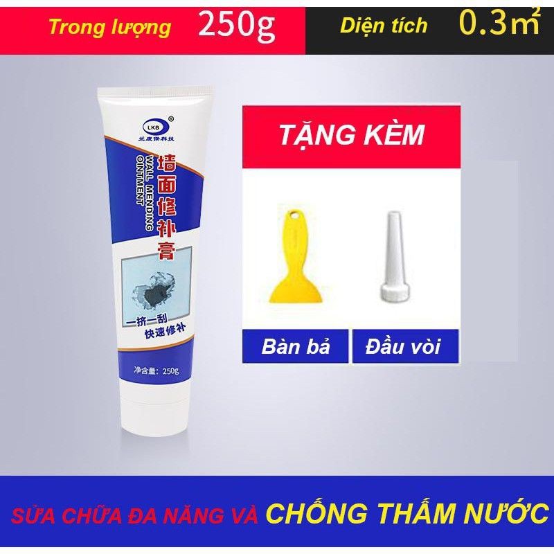 Keo Vá Tường Chống Thấm Đa Năng LKB 250gr, Trám Trét Vết Nứt Khe Hở Tường, Chống Mốc Ẩm Tường - Shop CEC