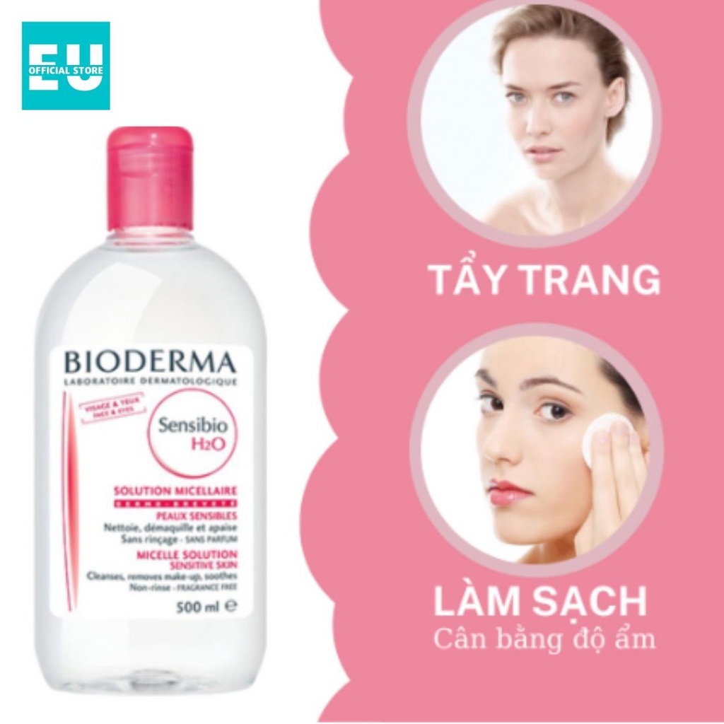 [LOẠI 500ml] Nước Tẩy Trang Bioderma Crealine/Sebium H2O 500ml Bản Mới Nhất (Hồng/Xanh)