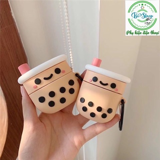 Vỏ ốp case bảo vệ bao đựng tai nghe không dây bluetooth 1 2 3 Pro hình Trà sữa