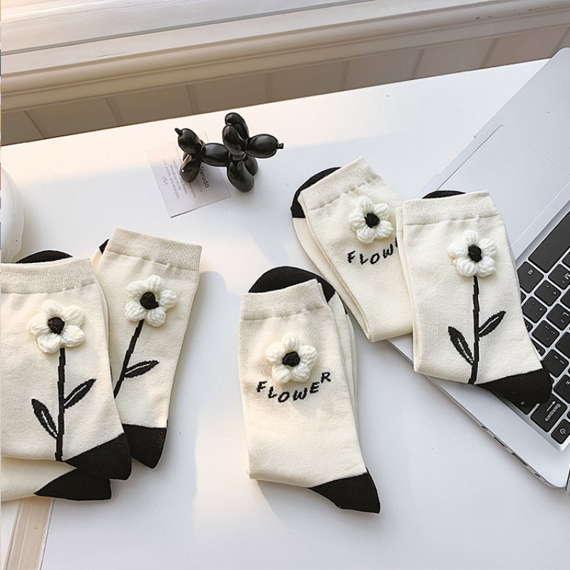 Vớ Cotton Cổ Trung Họa Tiết Hoa Sơn Trà Phong Cách Mới Cho Nữ