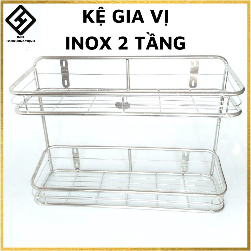 Kệ đựng gia vị phòng bếp INOX cao cấp sáng bóng, loại 2 tầng, kích thước ,kệ đựng hũ gia vị tiện lợi