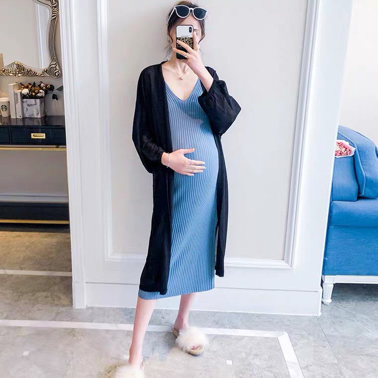 Áo khoác len bầu cardigan dáng dài có túi len mịn phong cách Hàn Quốc