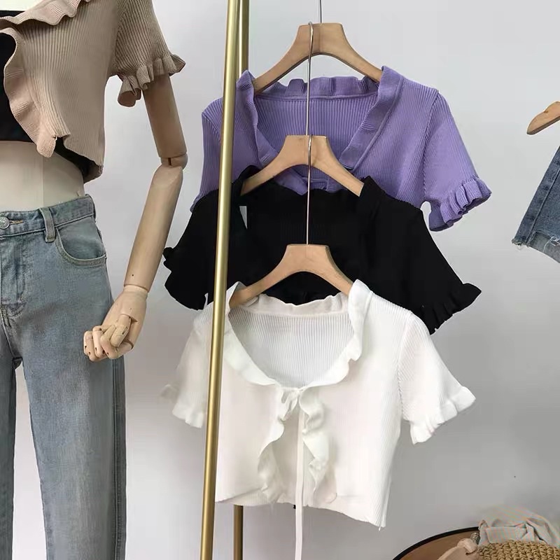 Áo Khoác Cardigan Dệt Kim Phối Ren Xinh Xắn Cho Nữ