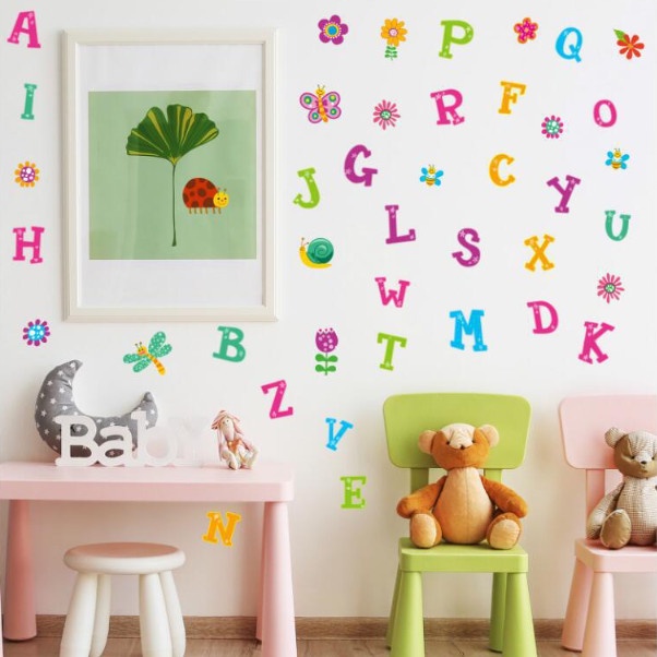 Decal trang trí tường - Bảng chữ cái và những bạn côn trùng