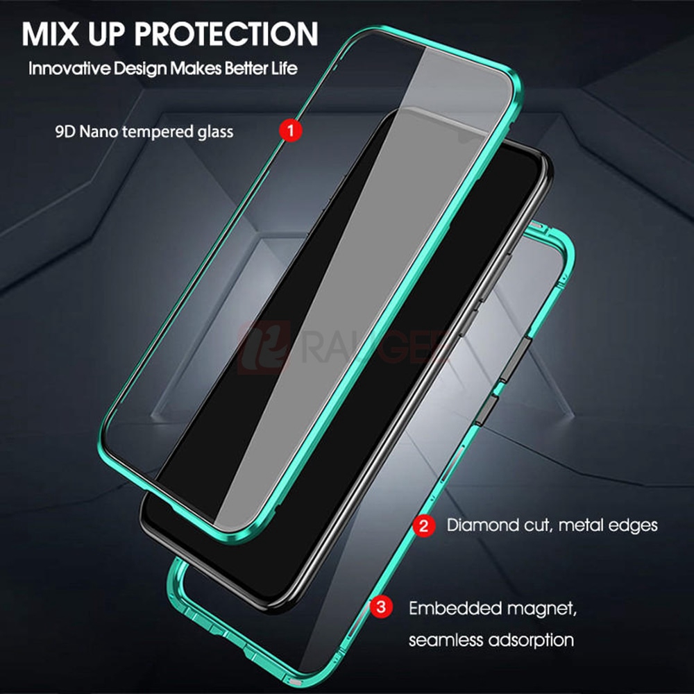 Ốp điện thoại kính cường lực 2 mặt viền kim loại từ tính cho Xiaomi MI Note 10 Lite MI Note10 Pro