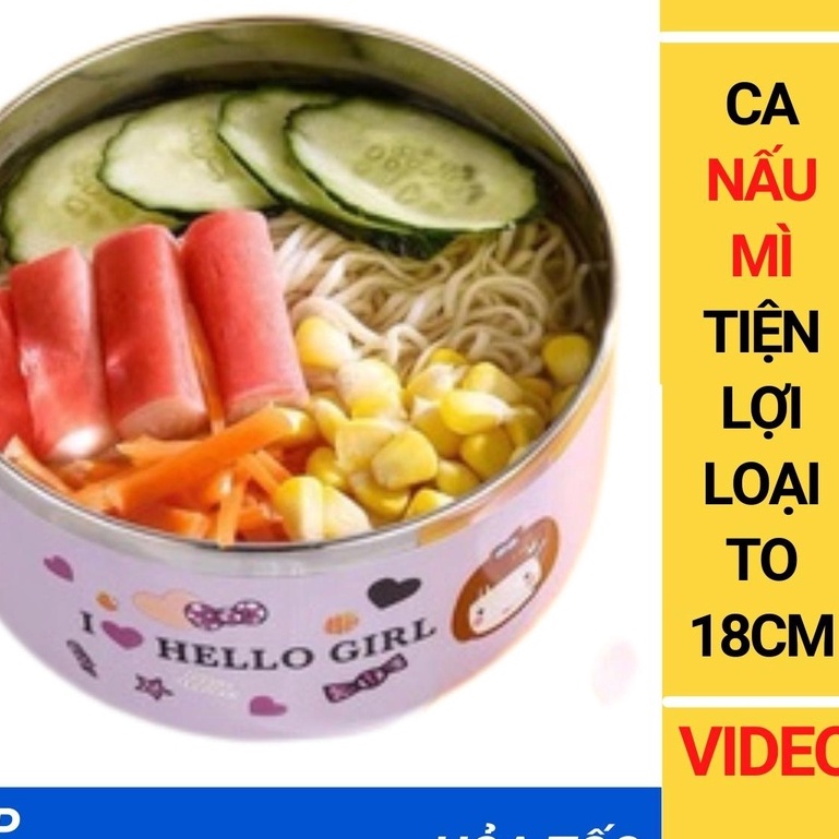Ca mì - lẩu đa năng 18 cm Ca Nấu Mì Tiện Lợi LOẠI TO 18CM. hộp pha mỳ đẹp nồi nấu mì tôm - Siêu Thị Mẹ Nghé