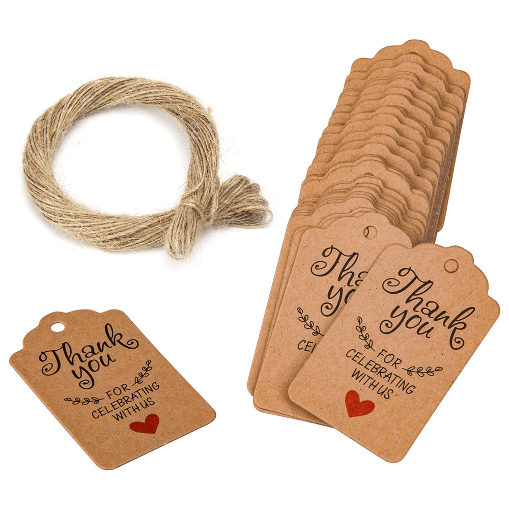 Bộ 100 Dây Treo In Chữ Thank You Màu Nâu Dài 20m Trang Trí Thủ Công DIY