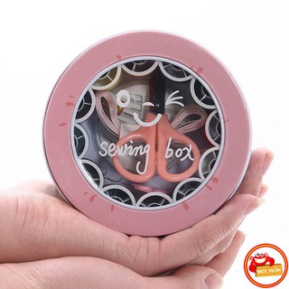 Hộp kim chỉ khâu vá đa năng dáng tròn bằng kim loại xinh xắn tiện lợi (KCT03)