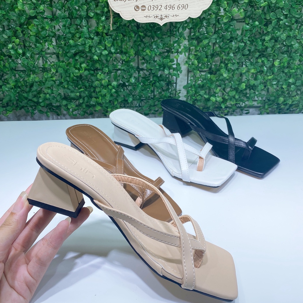 Dép nữ 5 phân cao gót đế vuông quai chéo Thiên Hương VNXK BP40L121 guốc cao gót xăng đan sandal 3p 5p 3