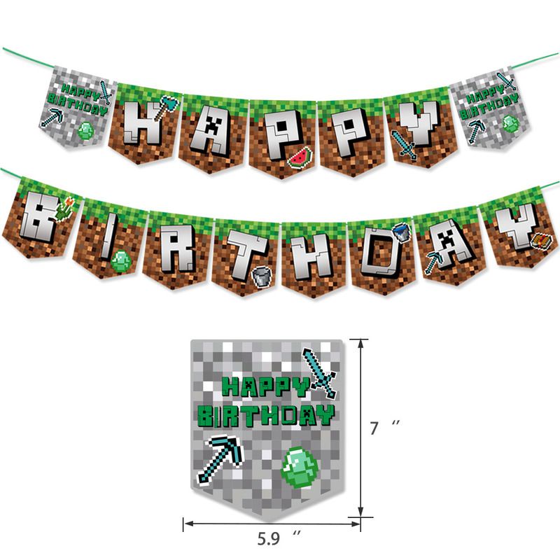 Minecraft Game birthday Party decorations Supplies Happy Birthday Banner Balloons kid gift