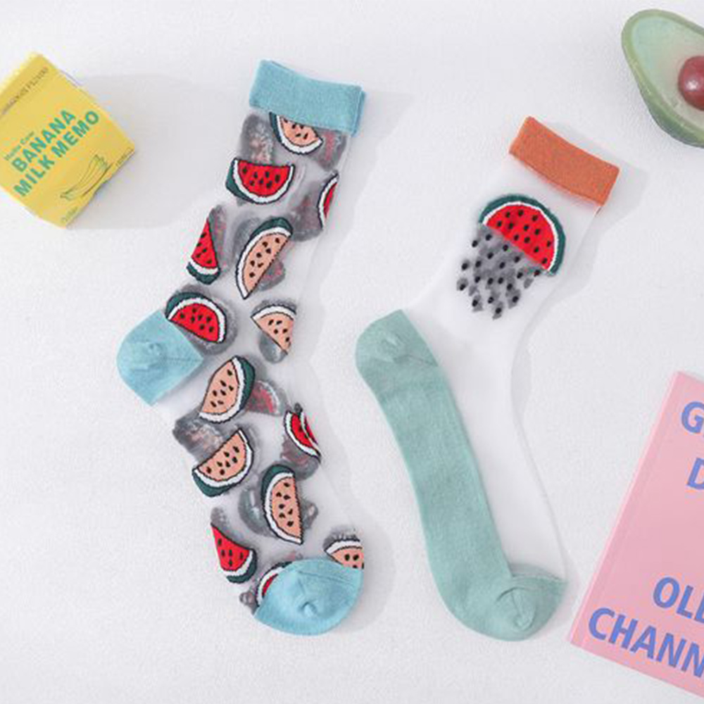 Vớ Cổ Cao Siêu Mỏng Hoạ Tiết Trái Cây Dễ Thương Thoáng Khí