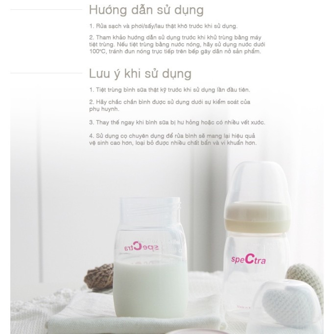 1 - 2 BÌNH TRỮ SỮA PP CỔ RỘNG CAO CẤP SPECTRA 160ML