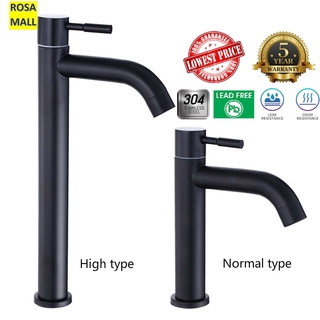 304 Stainless Steel Bathroom Single Cold Wash Basin Faucet Kitchen Sink Water Tap Matt Black