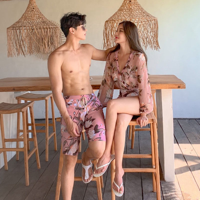 100 Korean couple swimsuit women's conservative cover belly thin long sleeve sun protection bikini new men's swimsuit qu