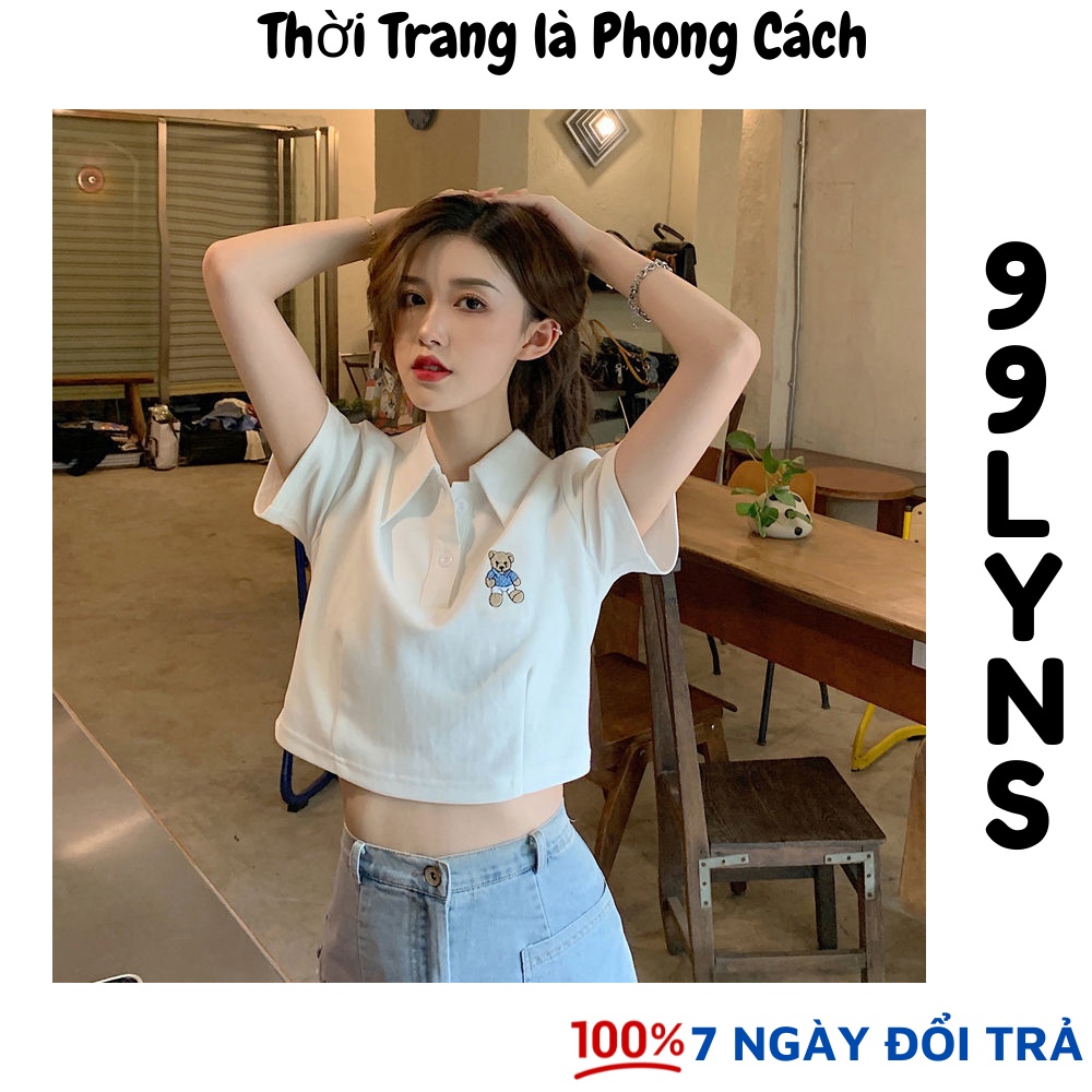 Áo croptop tay ngắn [Video Thật] PoLo Thêu gấu dưới 55kg 99LYNS