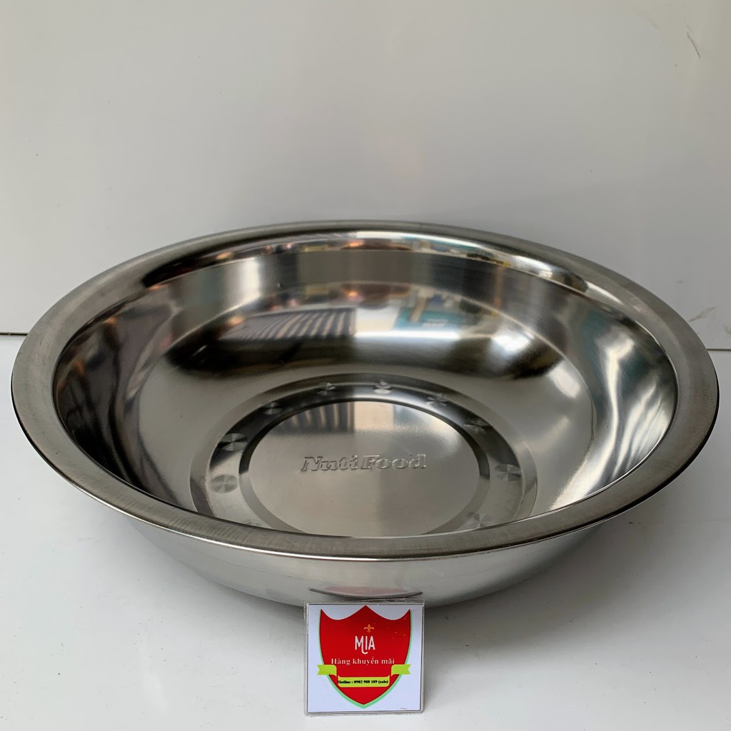 Thau inox 28cm dày và nặng, thau inox 304 sáng bóng hkm nutifood