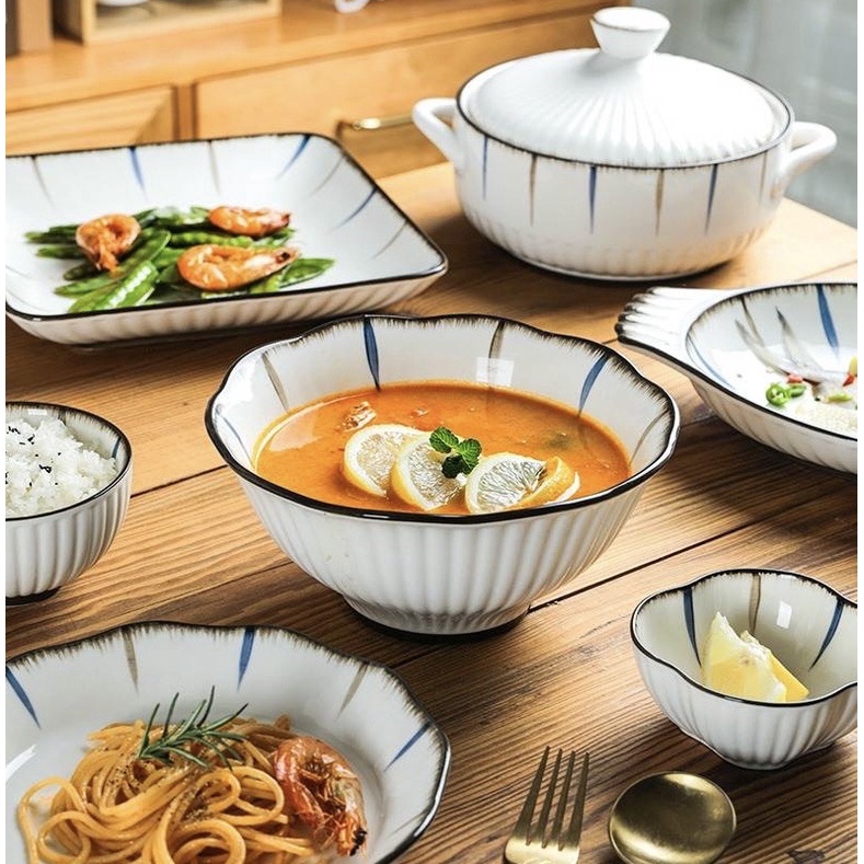 Bộ bát đĩa kẻ sước, bát đĩa nhật, bát đĩa decor