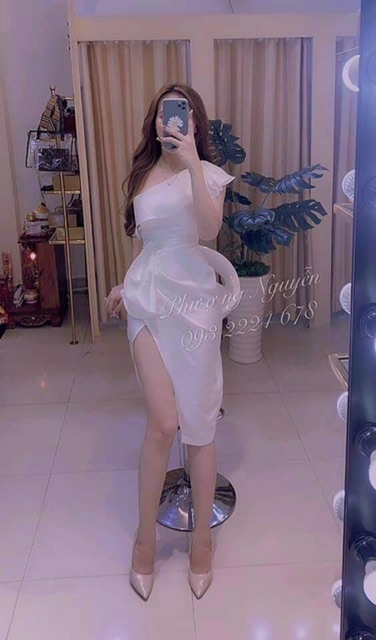 Đầm body lệch vai xếp ly bèo eo có mút ngực sexy sang chảnh