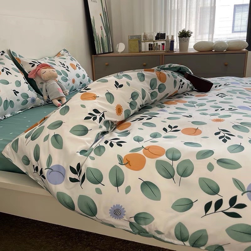 Bộ ga gối và vỏ chăn Cotton Poly mềm mát mẫu Trái Quýt