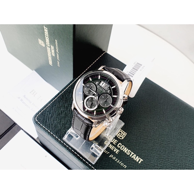 Đồng Hồ Nam Bulova Mặt 44mm, dây da đen, chống nước 3ATM