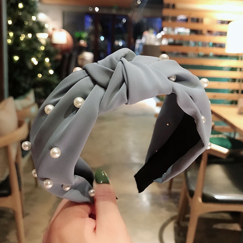 Băng Đô Cài Tóc Đính Ngọc Trai Màu Trơn Thời Trang