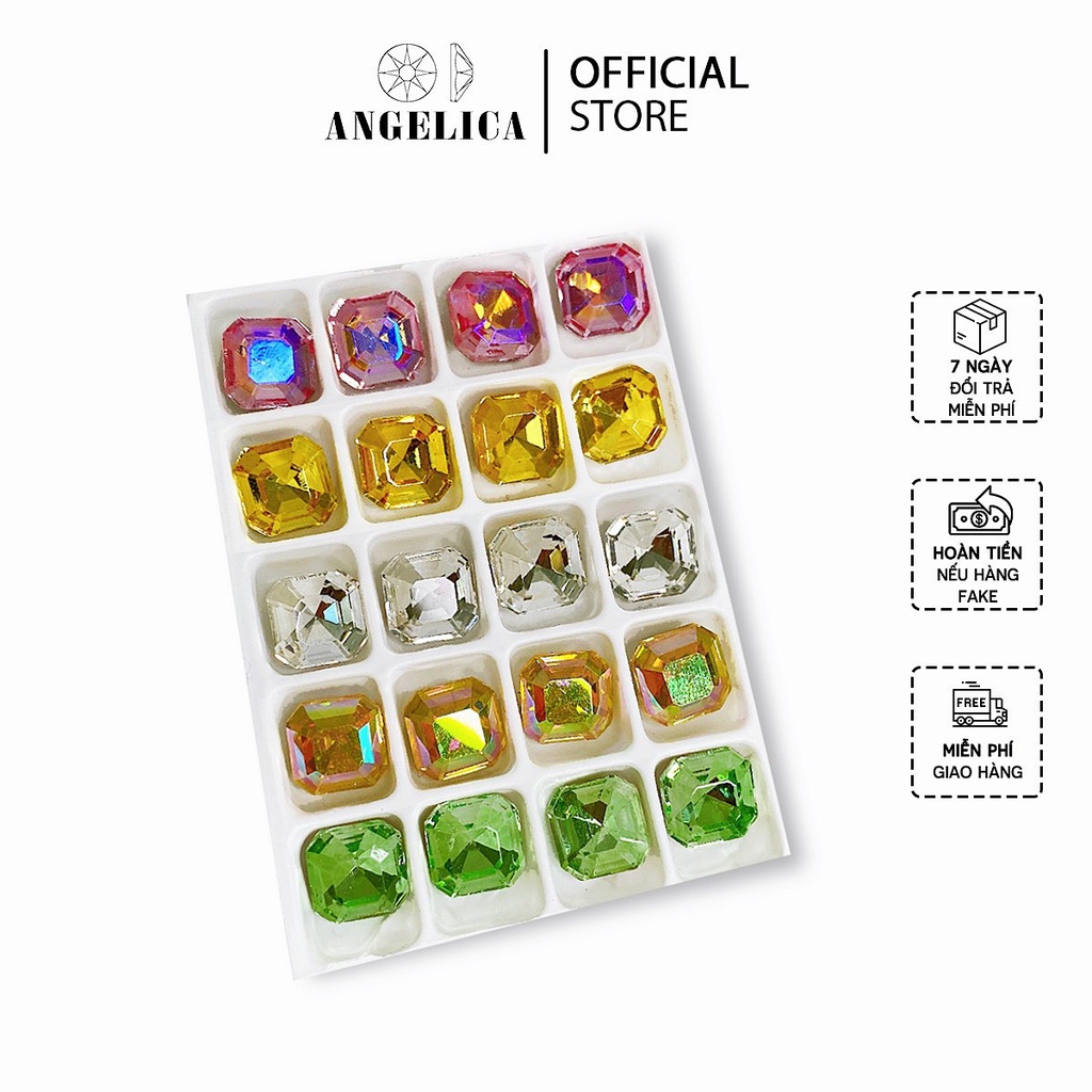 Túi 10 Viên Đá khối Nail Hình Vuông Bo Chân Vàng Trang Trí Móng ANGELICA VBM