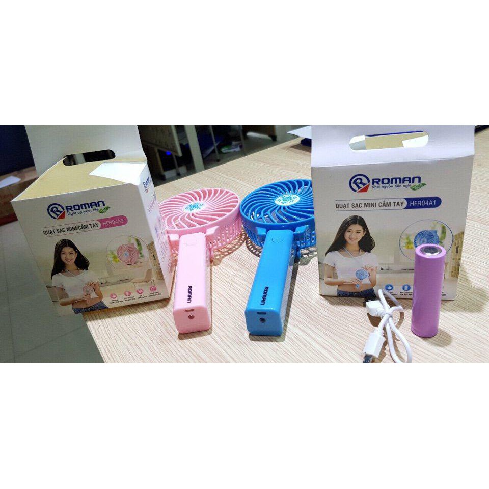 QUẠT SẠC TÍCH ĐIỆN CẦM TAY ROMAN HFR01A1 - 3  TỐC ĐỘ GIÓ - CÔNG SUẤT 4.5W