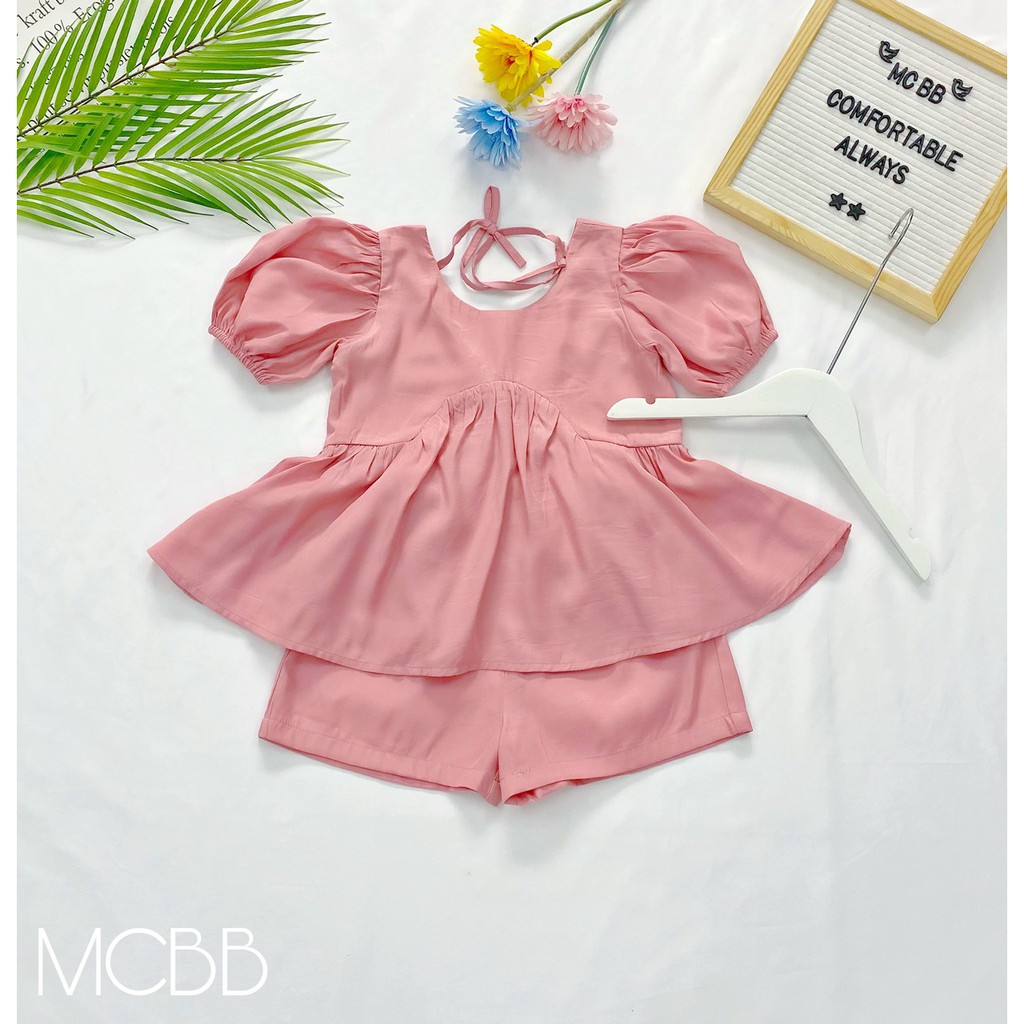 MCBB - Size Vừa 24-48Kg Đồ Bộ Bé Gái Áo Tay Phồng Quần Đùi Short Peplum Áo Cộc Tay Quần Áo Bé Gái Trẻ Em 1-16 Tuổi Nữ 13