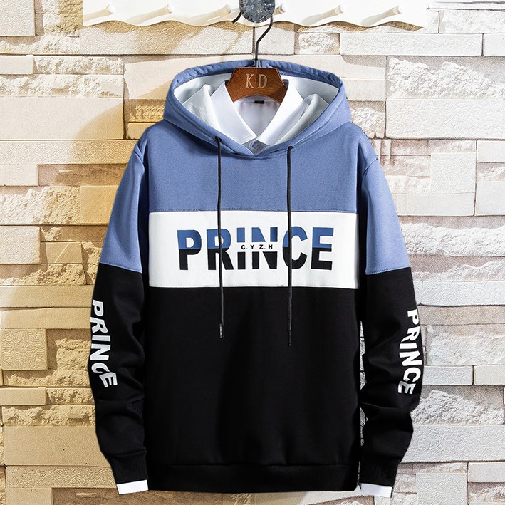 Áo Hoodie Nỉ Nam Nữ Mũ Trùm Đầu Họa Tiết Chữ PRINCE Phối Màu Sành Điệu Zenkonam MEN TOP 174 (Xanh dương)