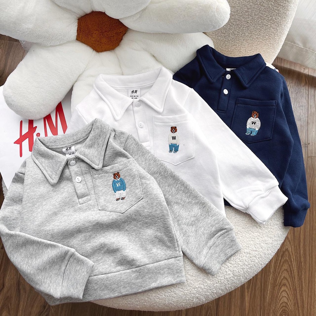 Áo polo nỉ bông túi thêu gấu cá tính Nga Fish P5BG5