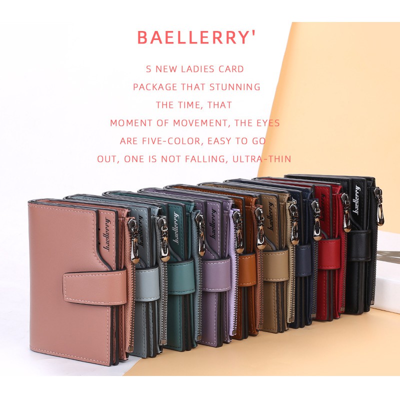 Baellerry Ví Ngắn Đựng Thẻ Có Khóa Kéo Thời Trang Hàn Quốc Cho Nữ