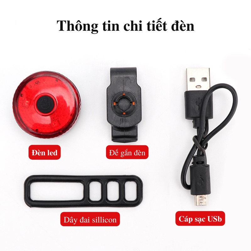 Đèn LED tròn tín hiệu gắn đuôi xe đạp nhỏ gọn có cổng sạc USB