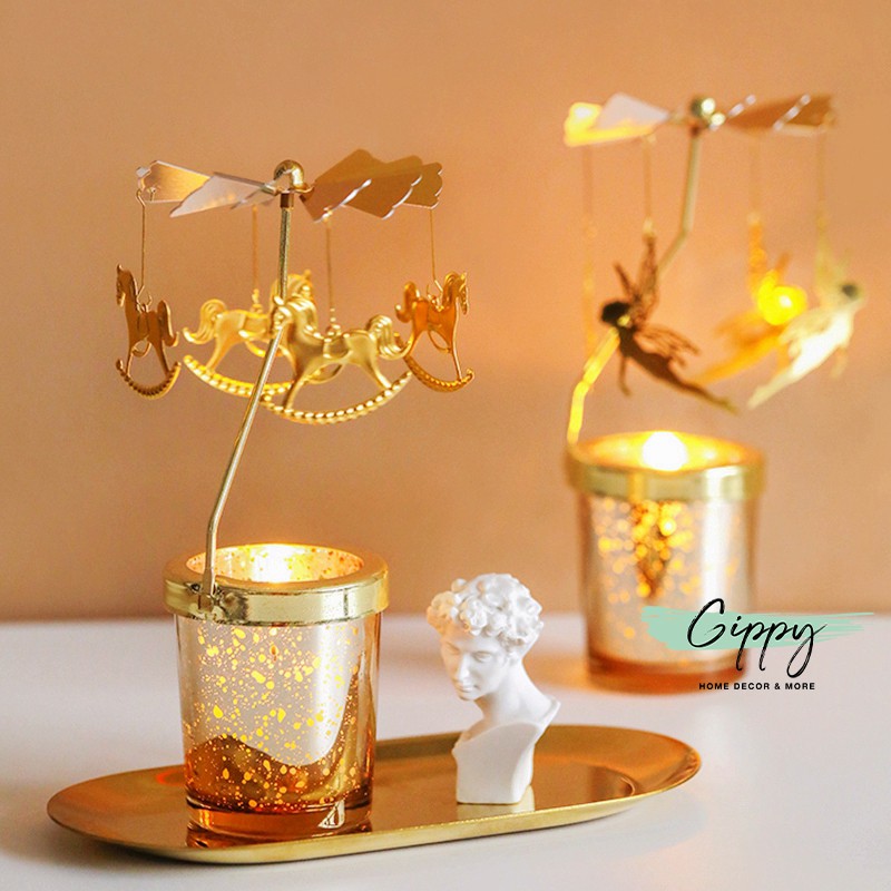 Cốc đựng nến xoay, món quà trang trí lãng mạn, tặng kèm viên nến tealight - Gippy Decor