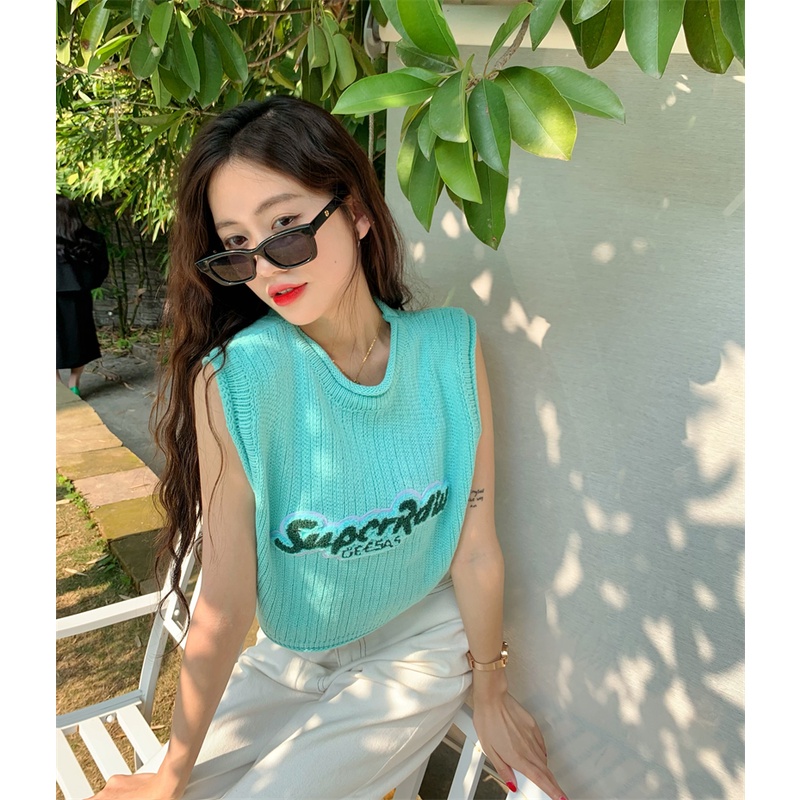 Porozi Áo croptop không tay dáng rộng thời trang retro Hàn Quốc cho nữ