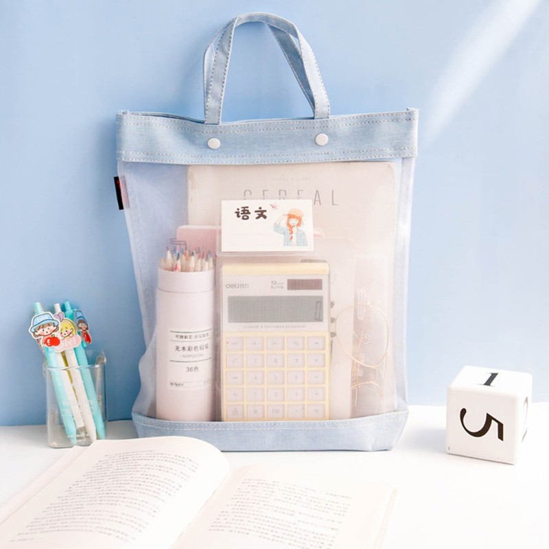 Túi tote đi học nylon lưới trong suốt phân loại môn học tiện dụng dành cho học sinh