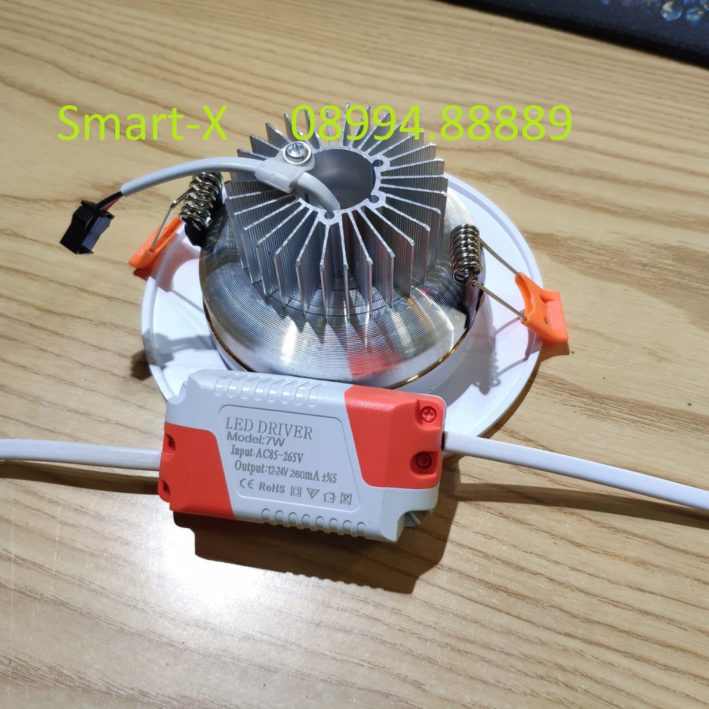 Combo 20 Đèn âm trần , mắt trâu LED 7W 3 màu , phi 90 đế tản nhiệt nhôm Viền Vàng,viền Bạc