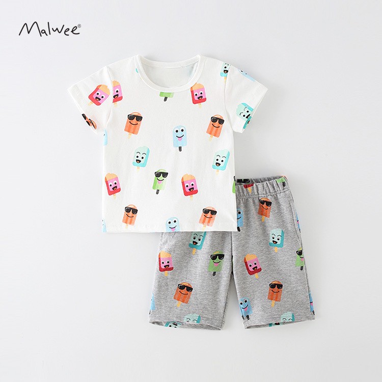 Quần áo trẻ em bé trai bộ cộc tay bé trai set quần áo trẻ em Malwee mùa hè 2021 (10-28kg)